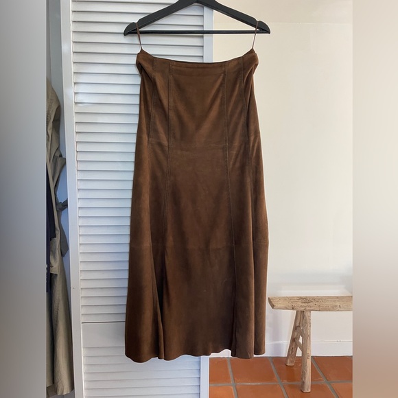 Massimo Dutti Goat Leather Suede A-Line Skirt XS